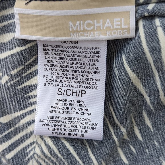 Michael Kors Palm Print Two Piece Tankini Bikini Bottoms Navy White One Shoulder - Picture 11 of 14